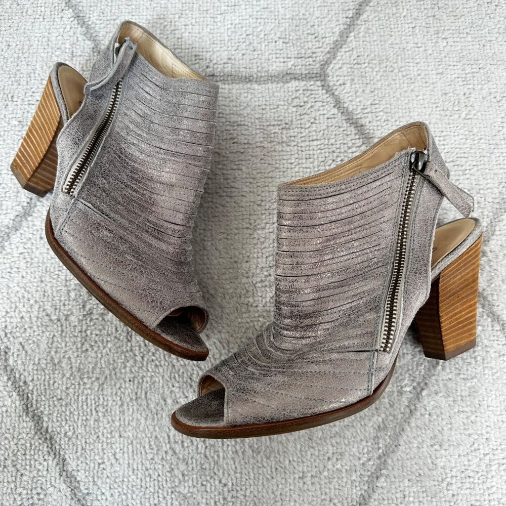 Paul Green Metallic Leather Cayanne Peep Toe Sandal Heels Sz 10